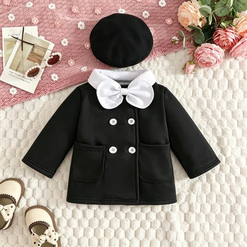 Cappotto a tinta unita con fiocco e berretto per bambina. - Nero - 3 anni - image 6