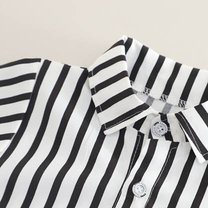 Completo da 3 pezzi per neonato composto da canottiera asimmetrica e camicia a righe. - image 9