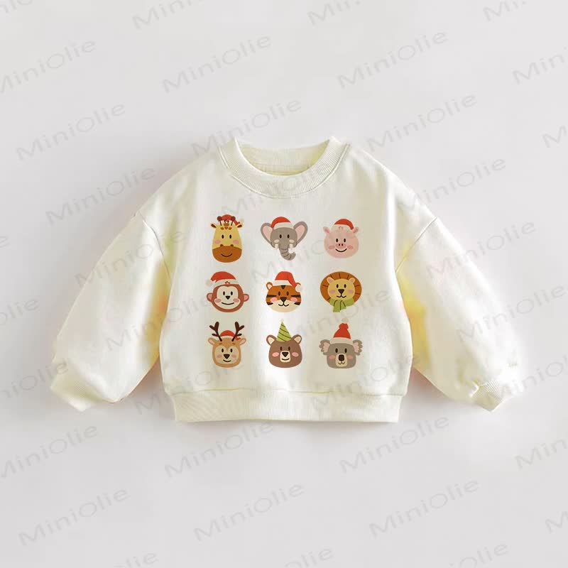Felpa color crema con stampa natalizia di animali per neonati e bambini piccoli - Crema - 3-5T - image 1