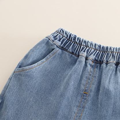 Completo da bambina composto da top in tulle con fiocco e jeans. - image 9