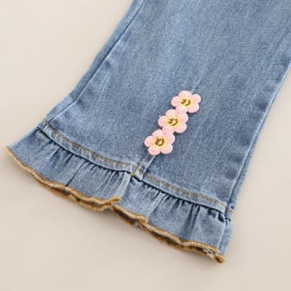 Completo da bambina composto da top in tulle con fiocco e jeans. - image 11