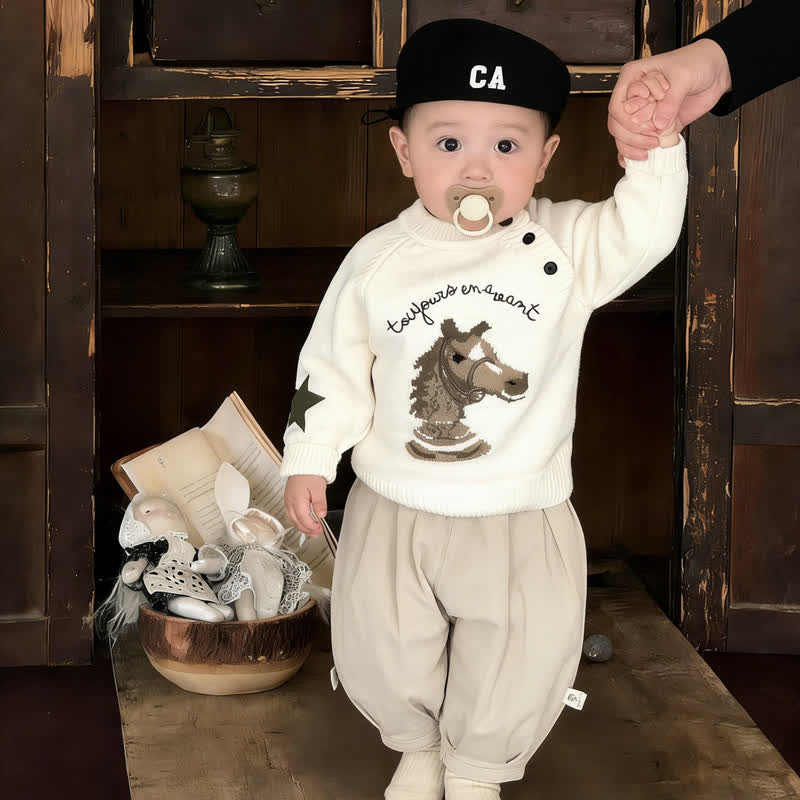 Maglioncino con cavallo per neonati o pantaloni a tinta unita - image 1