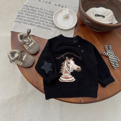 Maglioncino con cavallo per neonati o pantaloni a tinta unita - Nero - 4-5T - image 2