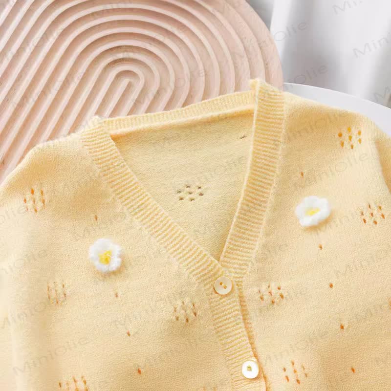 Cardigan da bambina con scollo a V e stampa floreale in maglia - image 4
