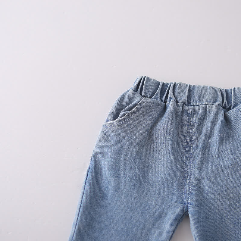 Completo 2 pezzi per bambina SMILE: top con coniglietto a fiori e pantaloni in denim. - image 9