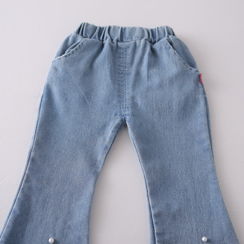 Completo 2 pezzi per bambina SMILE: top con coniglietto a fiori e pantaloni in denim. - image 10