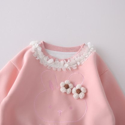 Completo 2 pezzi per bambina SMILE: top con coniglietto a fiori e pantaloni in denim. - image 6