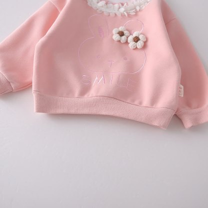 Completo 2 pezzi per bambina SMILE: top con coniglietto a fiori e pantaloni in denim. - image 7