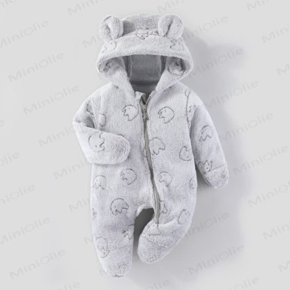 Tutina da neonato in pile con cappuccio e orecchie d'orso, piedini - Elefante grigio - 12-18 mesi - image 4