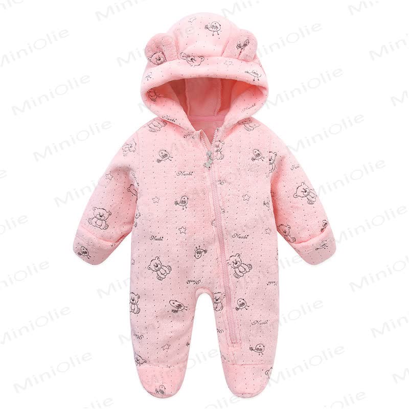 Tutina da neonato in pile con cappuccio e orecchie d'orso, piedini - Aquila rosa - 12-18 mesi - image 7