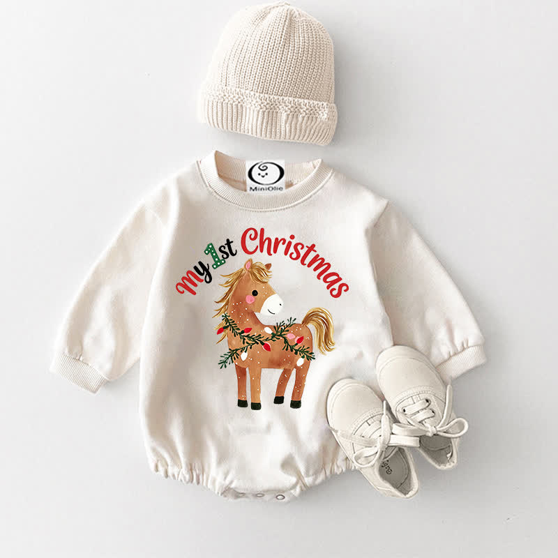 Body bianco con stampa pony per il mio primo Natale - Bianco - 18-24 mesi - image 1
