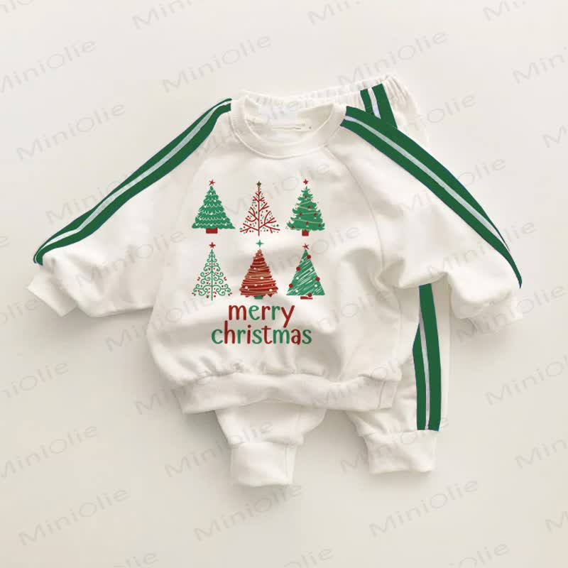 BUON NATALE Set di 2 pezzi con alberi di Natale per neonati e bambini piccoli, a righe verdi. - Bianco e Verde - 3-5T - image 1