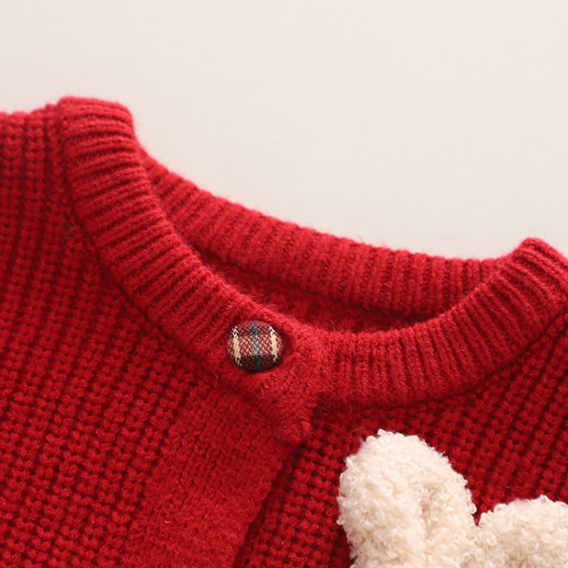 Completo da bambina composto da cardigan e gonna in maglia con applicazioni di coniglietti. - image 3