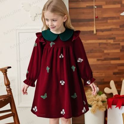 Vestito da bambina in velluto con motivo floreale e farfalle - Rosso - 6-7T - image 4