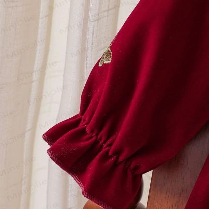 Vestito da bambina in velluto con motivo floreale e farfalle - image 8