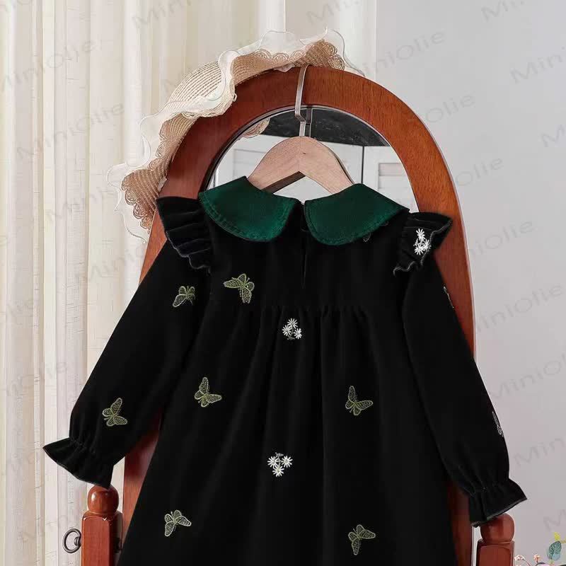 Vestito da bambina in velluto con motivo floreale e farfalle - image 3