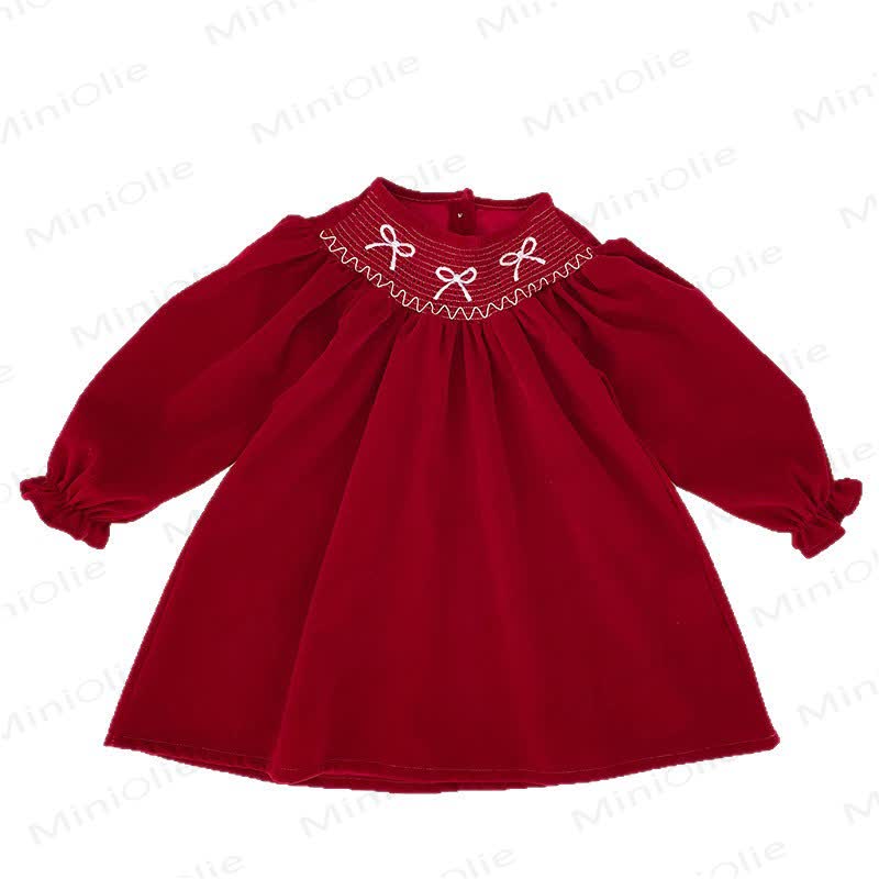 Vestito da bambina in velluto rosso con colletto a farfalla - image 3