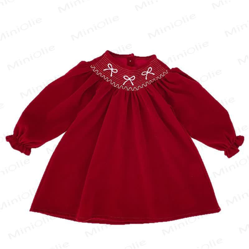 Vestito da bambina in velluto rosso con colletto a farfalla - image 3