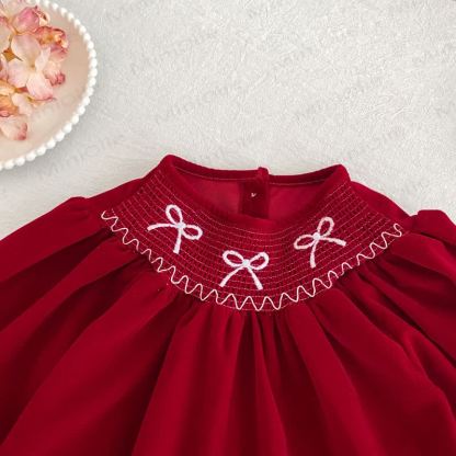Vestito da bambina in velluto rosso con colletto a farfalla - image 5