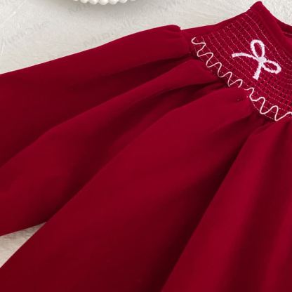 Vestito da bambina in velluto rosso con colletto a farfalla - image 9