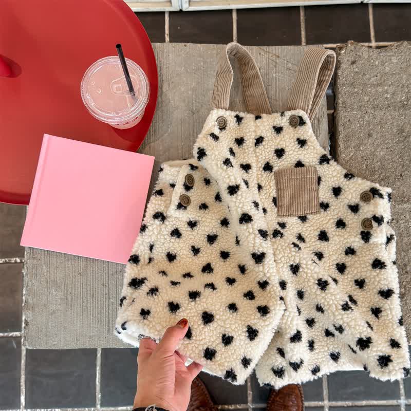 Salopette regolabile in sherpa a pois per bambini - Beige - 6-7T - image 2