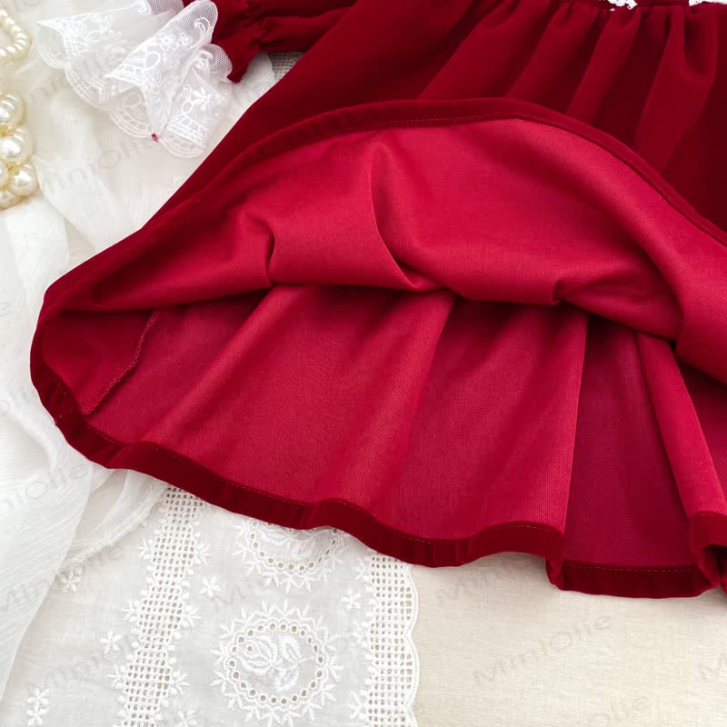 Vestito a maniche lunghe in velluto con colletto in pizzo per bambina - image 11