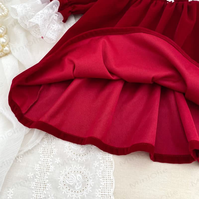 Vestito a maniche lunghe in velluto con colletto in pizzo per bambina - image 11