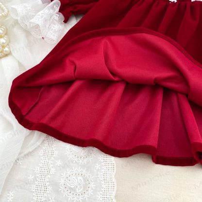 Vestito a maniche lunghe in velluto con colletto in pizzo per bambina - image 11
