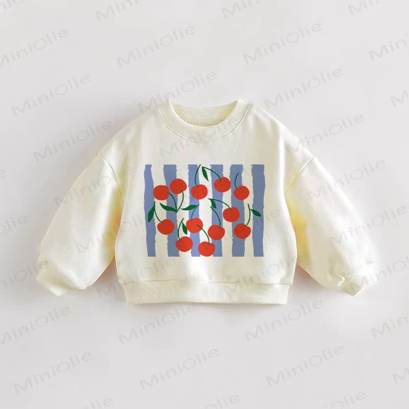Felpa per neonati e bambini piccoli a righe blu con stampa ciliegia e crema - Crema - 3-5T - image 1