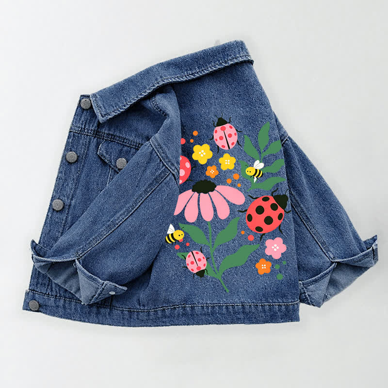 Giacca di jeans per bambini con stampa di insetti e fiori - Blu - 10-11T - image 1