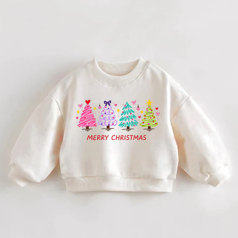 BUON NATALE Felpa color crema con quattro alberi di Natale per neonati e bambini - Crema - 3-5T - image 1