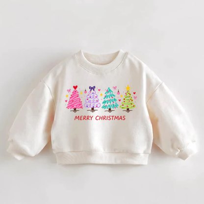 BUON NATALE Felpa color crema con quattro alberi di Natale per neonati e bambini - Crema - 3-5T - image 1