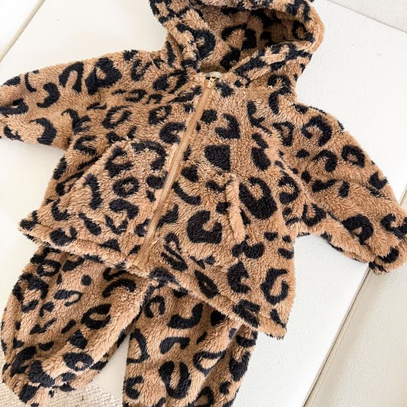 Completo per bambini in pile con cappuccio e pantaloni con orecchie d'orso, composto da due pezzi. - image 4