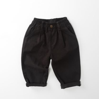 Pantaloni casual per bambini in tinta unita con elastico in vita - Grigio - 6-7T - image 3