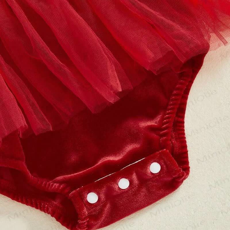 Completo natalizio per neonato con body in velluto e tulle, composto da cappellino e calzini. - image 7