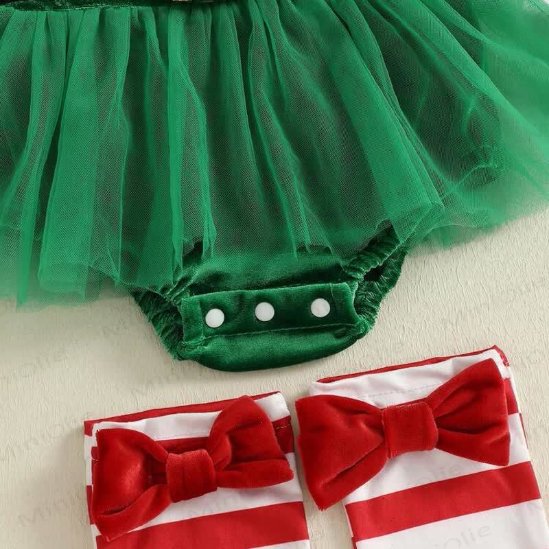 Completo natalizio per neonata con gonna in tulle a righe, body, calzini e cappellino. - image 4