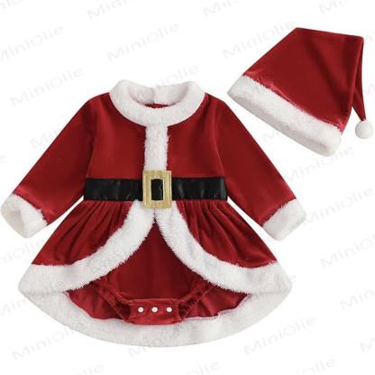 Body da neonato in velluto con gonna e cappellino di Babbo Natale. - image 5