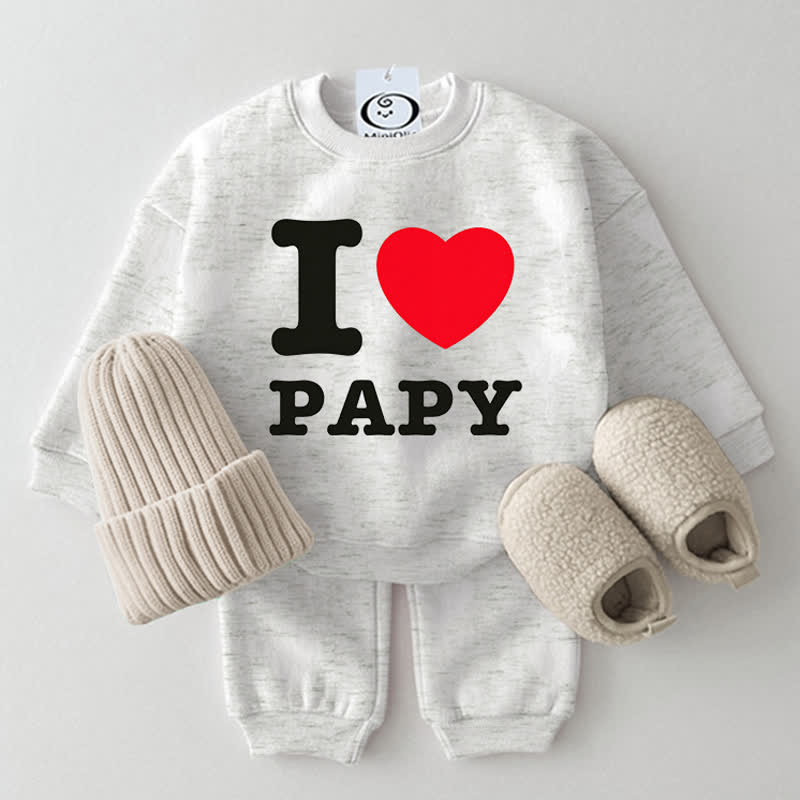 Completo da 2 pezzi con felpa e stampa a cuoricini "I LOVE PAPY Baby", grigio chiaro. - Grigio chiaro - 2-3T - image 1