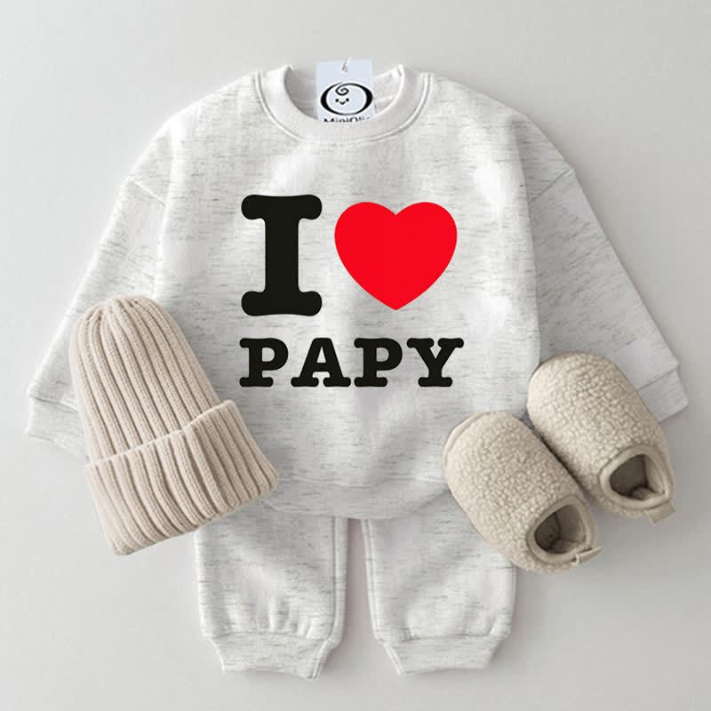Completo da 2 pezzi con felpa e stampa a cuoricini "I LOVE PAPY Baby", grigio chiaro. - Grigio chiaro - 2-3T - image 1