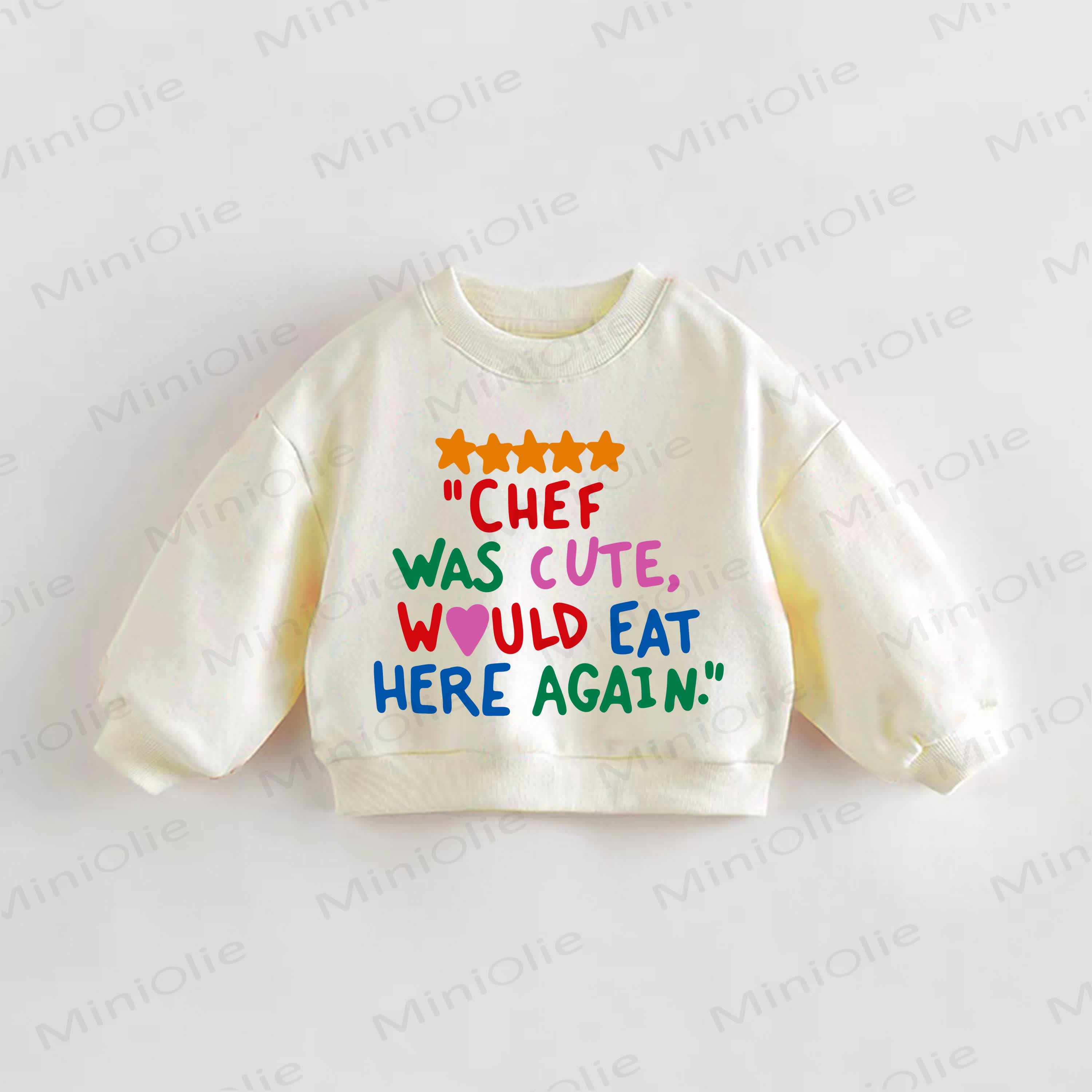"LO CHEF ERA CARINO, CI TORNEREI A MANGIARE." Felpa color crema con stella e cuore per neonati e bambini piccoli - Crema - 3-5T - image 1