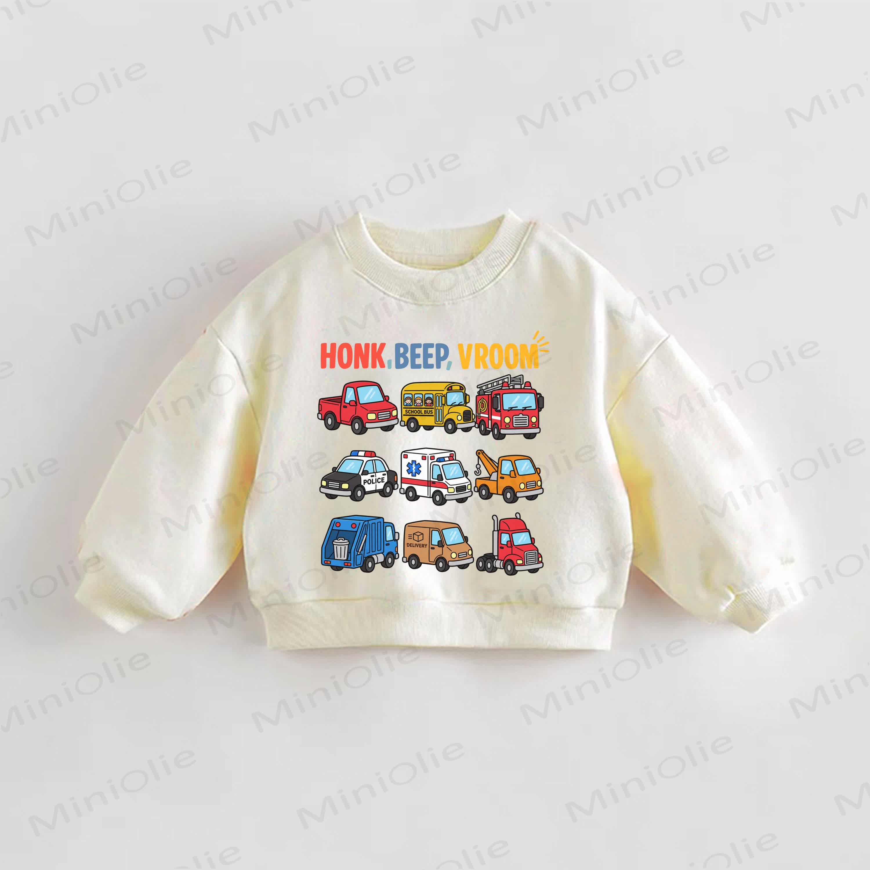Felpa color crema con stampa di auto, clacson, bip e vrroom per neonati e bambini. - Crema - 3-5T - image 1