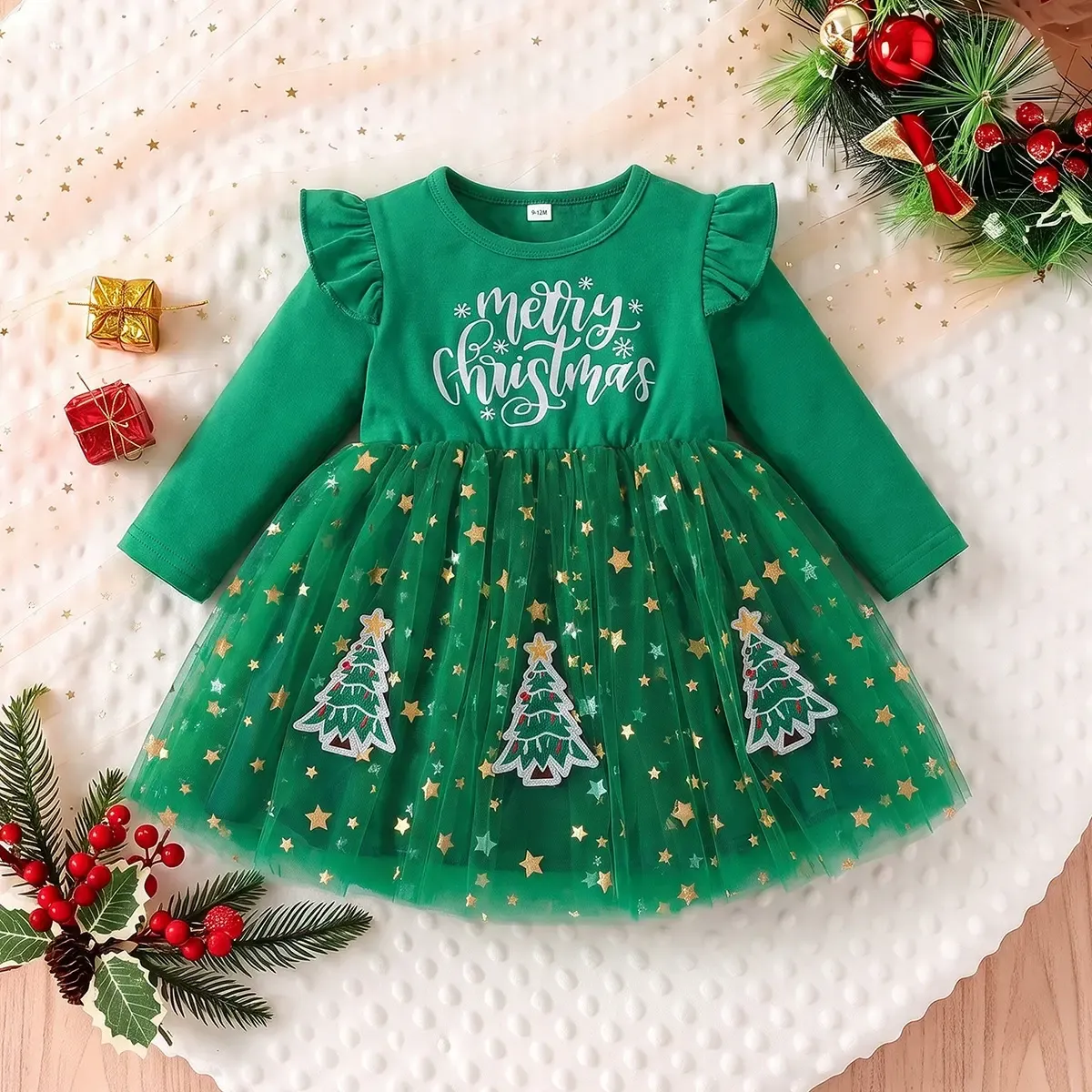 BUON NATALE Vestito in tulle con stampa a stelle per neonata - Verde - 4-5 anni - image 2