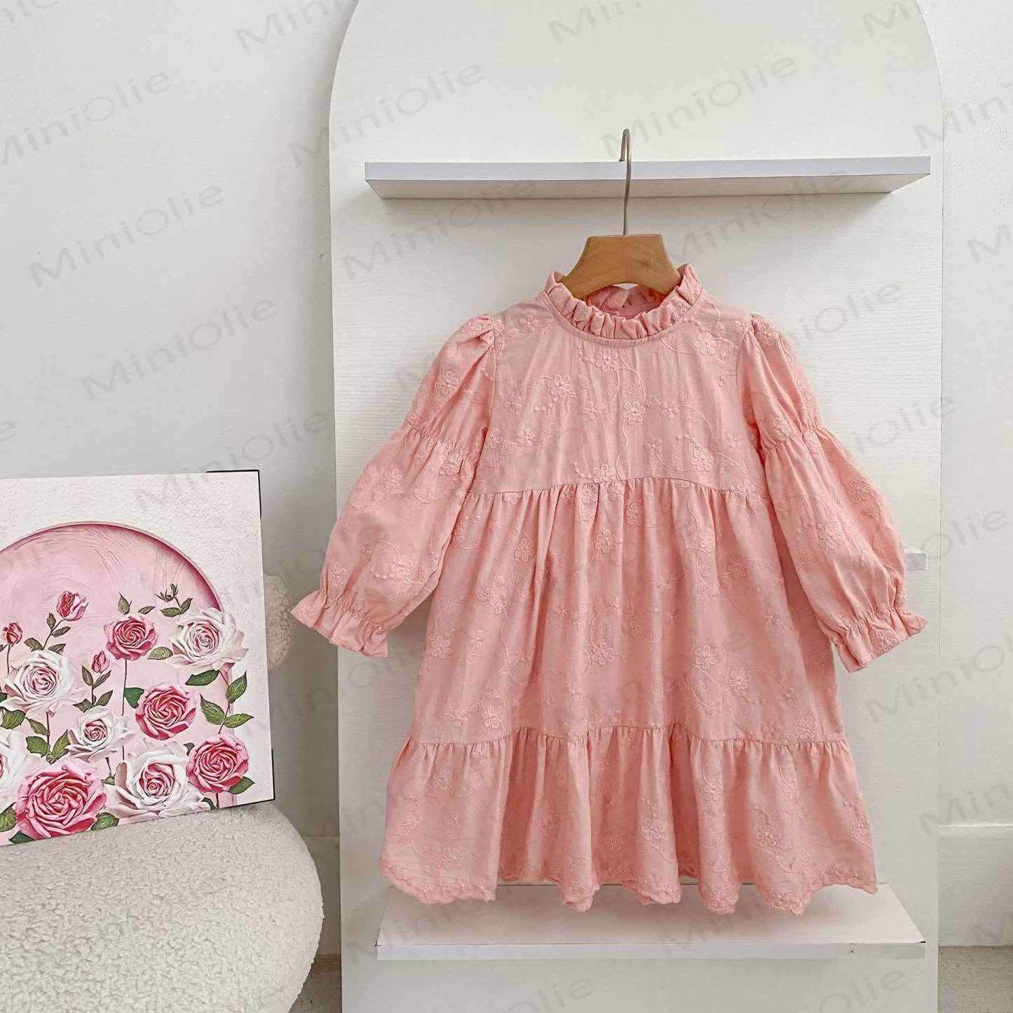 Vestito a balze con fiori dolci e pizzo per bambina - Rosa - 6-7T - image 1