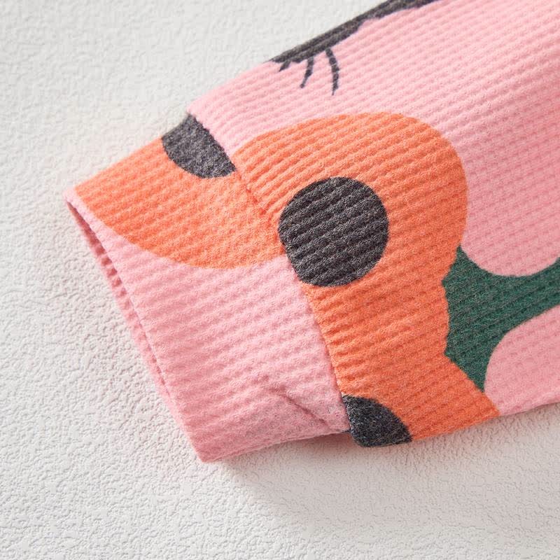 Set di 2 pezzi con stampa di zucca e gatto rosa baby a nido d'ape. - image 4