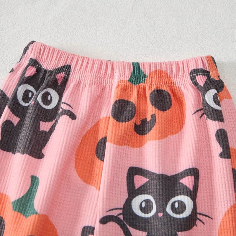 Set di 2 pezzi con stampa di zucca e gatto rosa baby a nido d'ape. - image 6