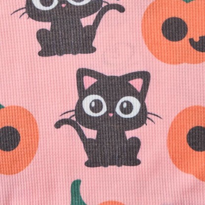 Set di 2 pezzi con stampa di zucca e gatto rosa baby a nido d'ape. - image 3