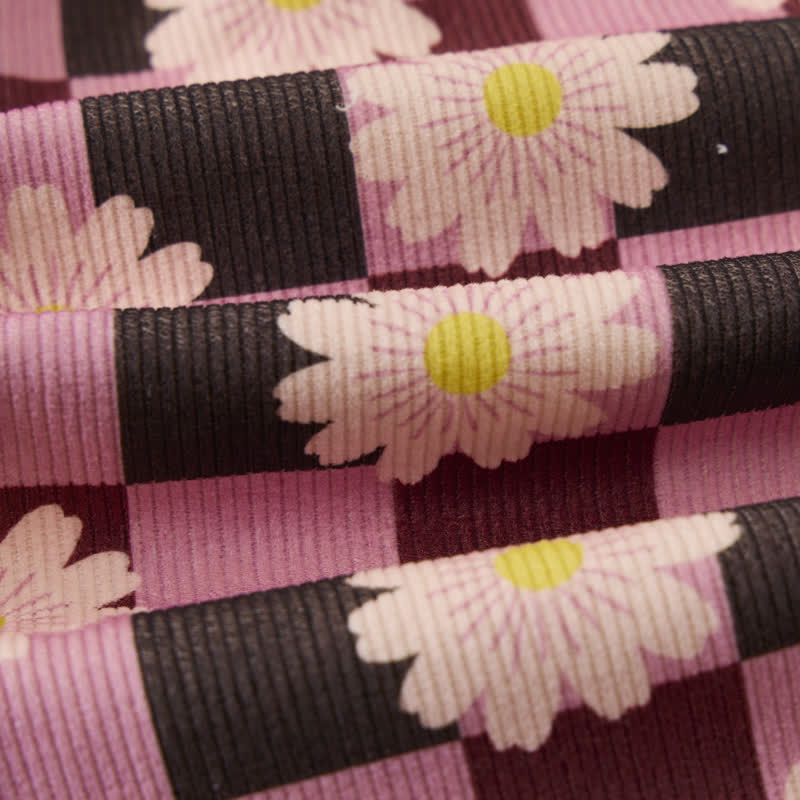 Pantaloni in velluto a coste a quadri con stampa margherite per neonati e bambini piccoli - image 6