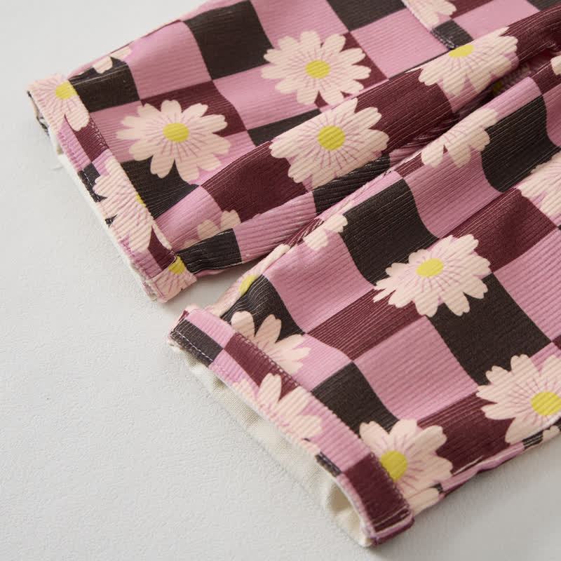 Pantaloni in velluto a coste a quadri con stampa margherite per neonati e bambini piccoli - image 5