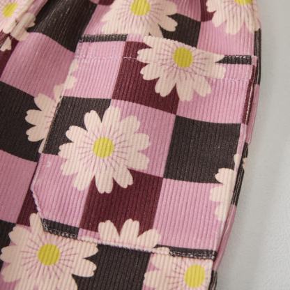 Pantaloni in velluto a coste a quadri con stampa margherite per neonati e bambini piccoli - image 3