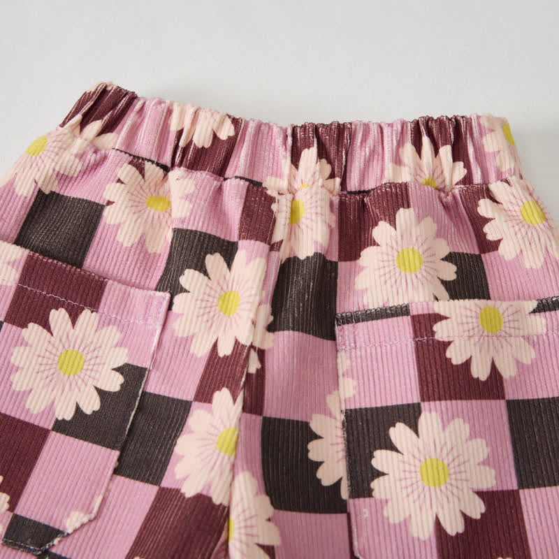 Pantaloni in velluto a coste a quadri con stampa margherite per neonati e bambini piccoli - image 2